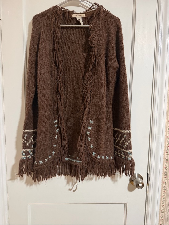 Free People Sweaters - Free people Y2K fringe Brown Knit Open Cardigan Sweater Marykate Ashley Olsen